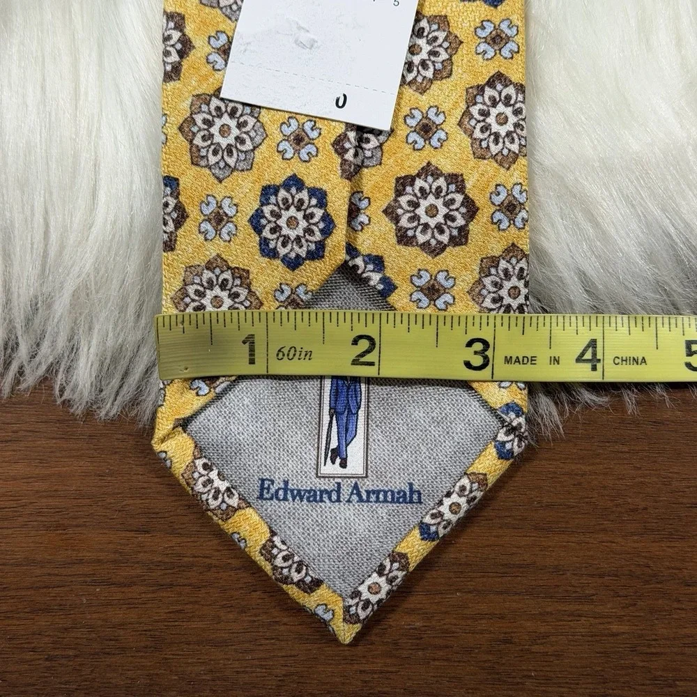 Edward Armah Men's Yellow Medallion Print 100% Silk Necktie Tie